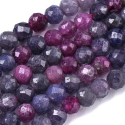 Saphir und Rubin mischung, ganzer Strang, runde facettierte Perle, 3 mm, ca. 130 Stk