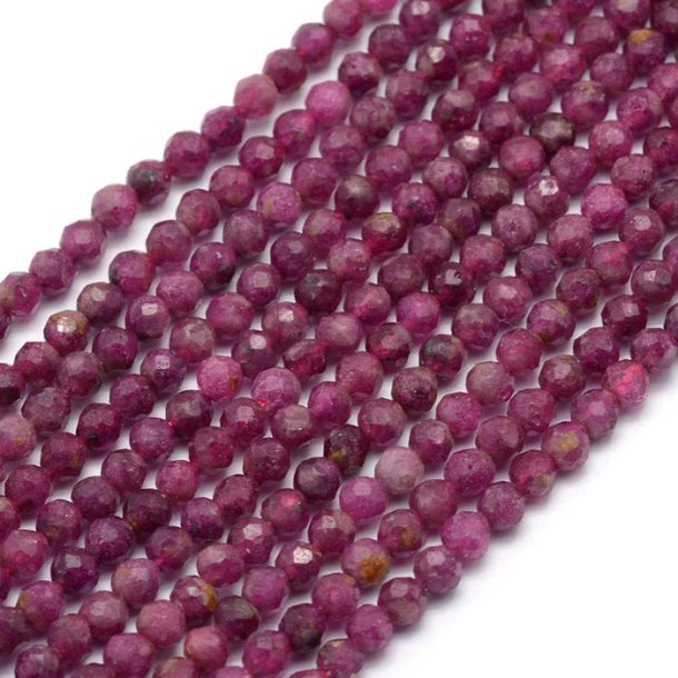 Ruby, full strand, dark red, round faceted bead, approx. 2.5 mm, 145 pc.