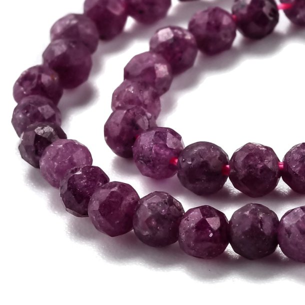 Ruby, dark red, round faceted bead, 4 mm, 20 pc.