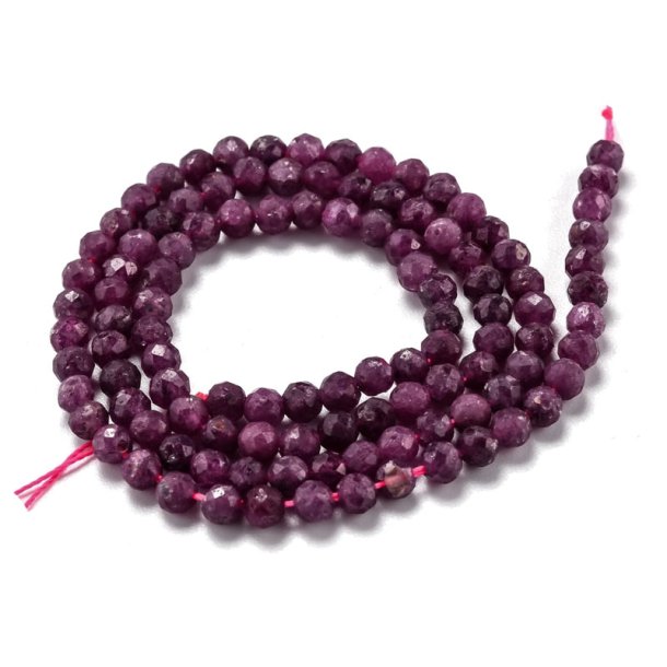 Ruby, full strand, dark red, round faceted bead, 4 mm, 110 pc.