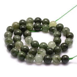 Rutil Quartz, natural green, entire strand, round bead, 10 mm, 38 pcs