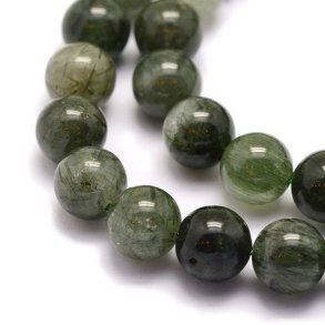 Rutil Quartz, natural green, round bead, 10 mm, 6 pcs