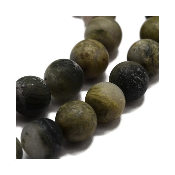 Rutil Quartz, frosted green, round bead, 10 mm, 6 pcs