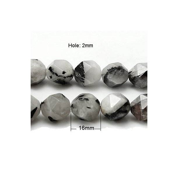 Rutilkvarts, nugget perle, uj&aelig;vn facetteret, ca. 16 mm, hul 2 mm, 4 stk