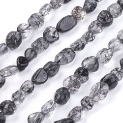 Rutil-Quarz, ganzer Strang, schwarz-grau, unebene Perle, ca. 5-7x4-5 mm, 10 Stk