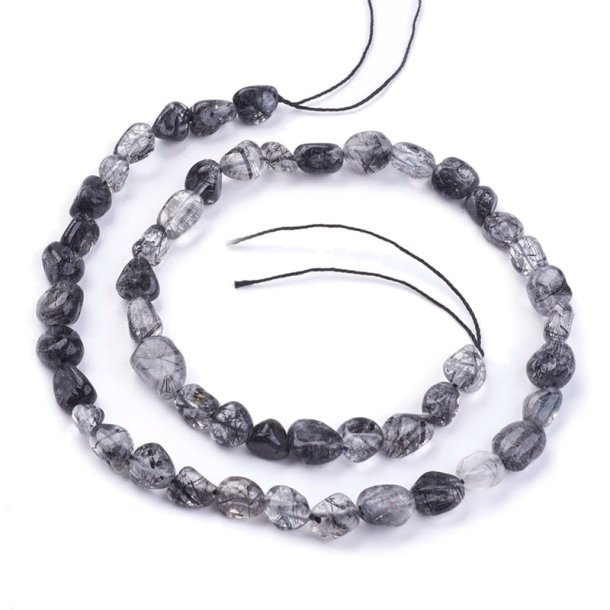Rutilated Quartz, entire strand, black-grey, nugget bead, appx. 5-7x4-5mm, appx. 52 pcs