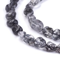 Rutil-Quarz, ganzer Strang, schwarz-grau, unebene Perle, ca. 5-7x4-5 mm, 10 Stk