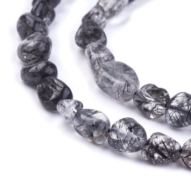 Rutilated Quartz, black-grey, nugget bead, appx. 5-7x4-5mm, 10 pcs