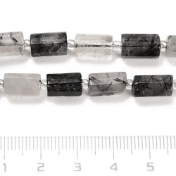 Rutil-Quarz, ganzer Strang, schwarz-grau, Rohrf&ouml;rmige perle, facettiert, ca. 10x7 mm, ca. 31 Stck