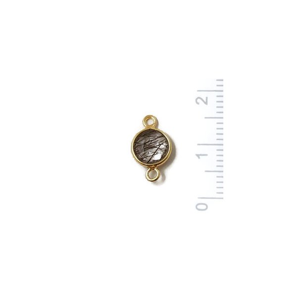 Rutilated Quartz charm, round faceted, gildet silver, 14x9 mm, 1 pc.