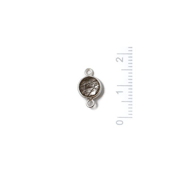 Rutilated Quartz charm, round faceted, silver, 14x9 mm, 1pc