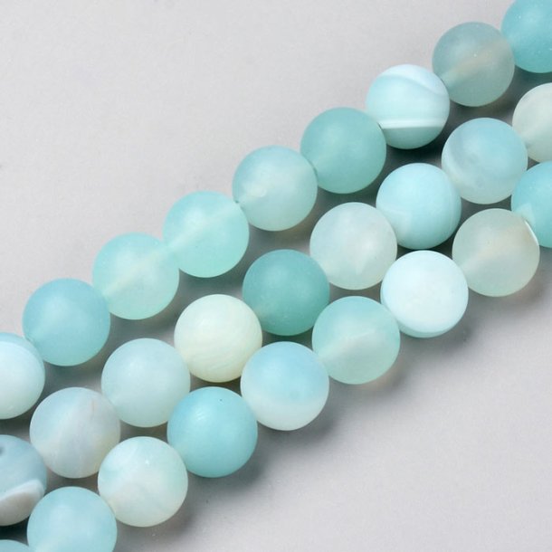 Sardonyx beads, dyed, frosted, turquoise green, round, 10mm, 6pcs