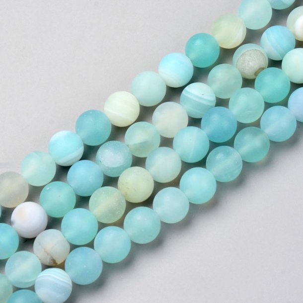 Sardonyx beads, dyed, frosted, turquoise green, round, 8mm, 6pcs