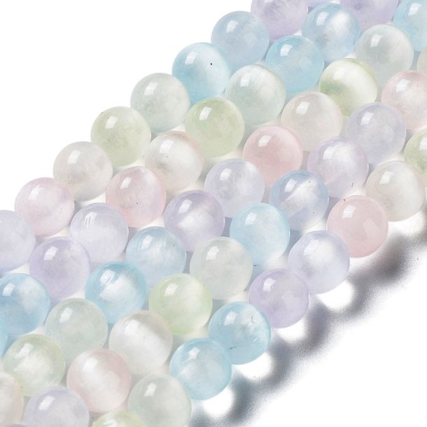 Selenite, dyed, mix light pastel colors, round bead, 6 mm, 10 pcs
