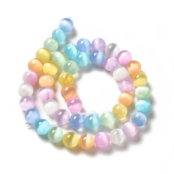Selenite dyed whole bead strand mix light colors round bead 8 mm approx. 48 pcs