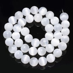 Selenit, weie Faseroptik, runde Perle, 10 mm, A-grade, 6 Stck