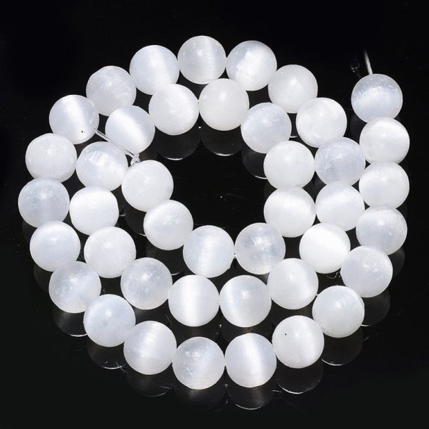 Selenite, whole bead strand, white fibre optic, round, 10 mm, A-grade, 39 pcs