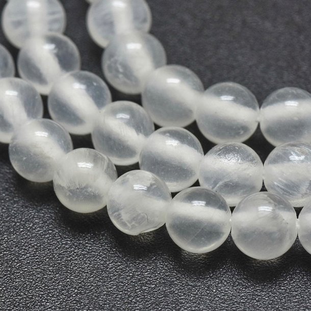 Selenite, milky white, semi-transparent round, 4 mm, 10 pcs