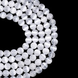 Selenit, wei mit faseroptischem Effekt, runde Perle, 8 mm, A-grade, 6 Stck