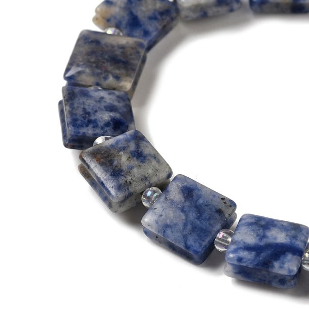 Sodalite, square lock bead, blue-white marbled, approx. 10x10x5 mm, 1 pc