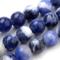 Sodalite, blue-white speckled round bead, 8mm, 6pcs