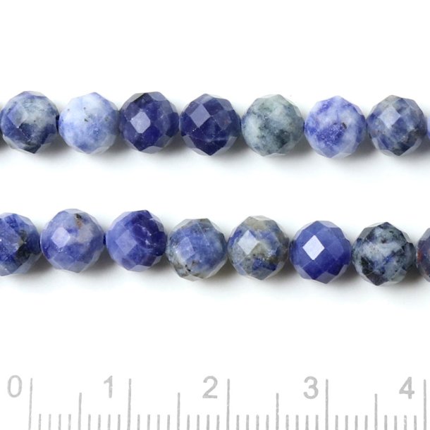 Sodalite, entire strand of beads, faceted, blue-white, round, 6mm, 10pcs.
