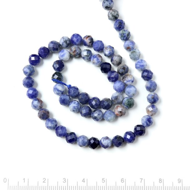 Sodalite, entire strand of beads, faceted, blue-white, round, 6mm, 60pcs.