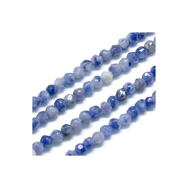 Sodalith, Perle, ganzer Strang, blau-wei, klein, facettiert, 3 mm, 120 Stk
