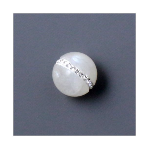 Moonstone bead, round with crytsal belt, 12mm, 1pc.