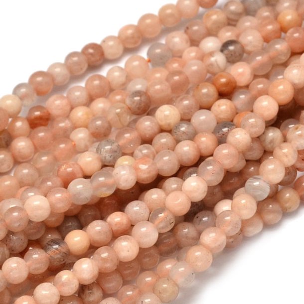 Sunstone bead, round bead, red and brown, 4mm, approx. 20pcs.