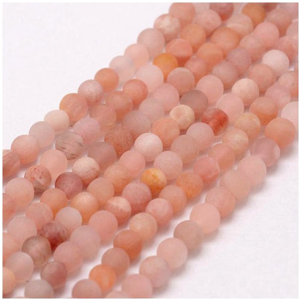 Sunstone bead, round, reddish, frosted, 4mm, 10pcs