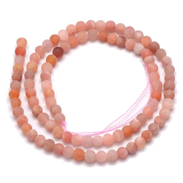Sonnenstein-Perle, ganzer Strang, mattiert, rtlich, rund, 4 mm, ca. 88 Stk
