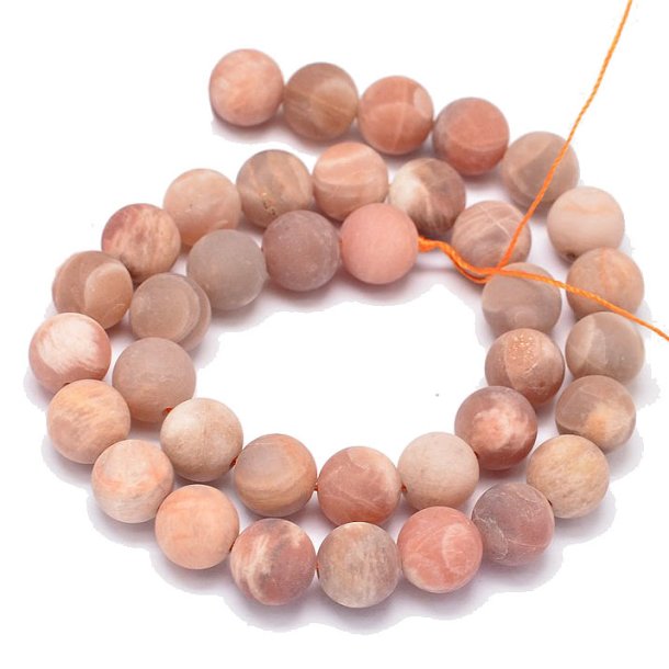 Sonnenstein-Perle, ganzer Strang, hell rtlich, mattiert, rund, 8 mm, ca. 49 Stk