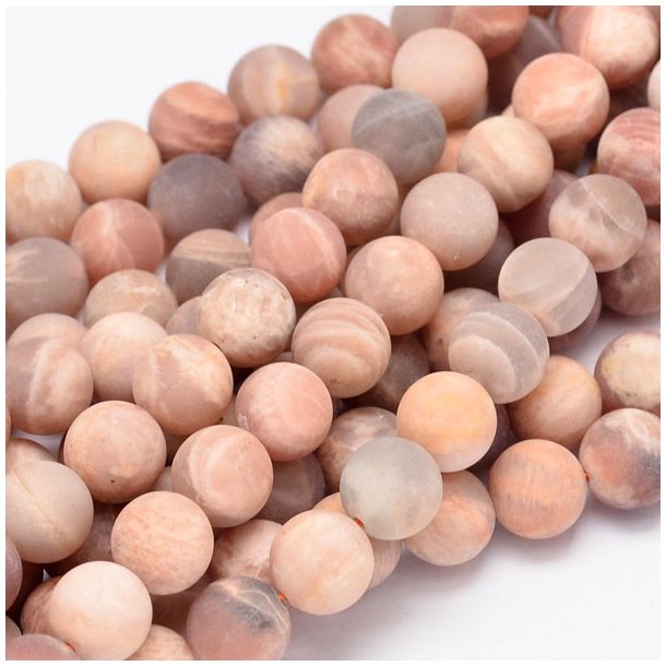 Sunstone bead, round, light red, frosted, 6mm, 10pcs