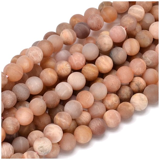 Sunstone bead, round, frosted, light rose, 10mm, 6pcs