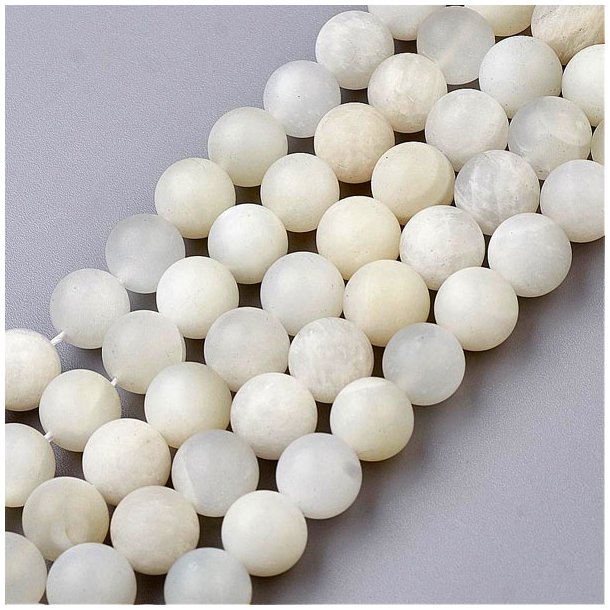 Moonstone bead, round, white, frosted, size 6mm, 10pcs