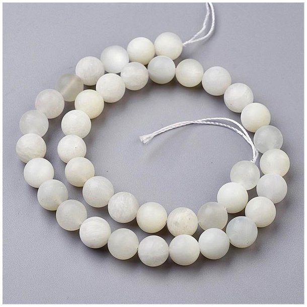 Moonstone bead, whole strand, round, white, frosted, 8mm, ca. 46pcs