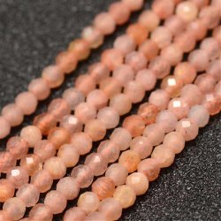 Sunstone, whole strand, orange-rose, faceted round, CA. 3 mm, ca. 110pcs