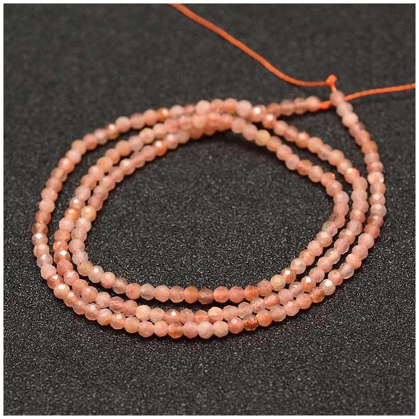 Sunstone, whole strand, orange-rose, faceted round bead, 4mm, ca. 100pcs