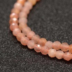 Sunstone, whole strand, orange-rose, faceted round, CA. 3 mm, ca. 110pcs