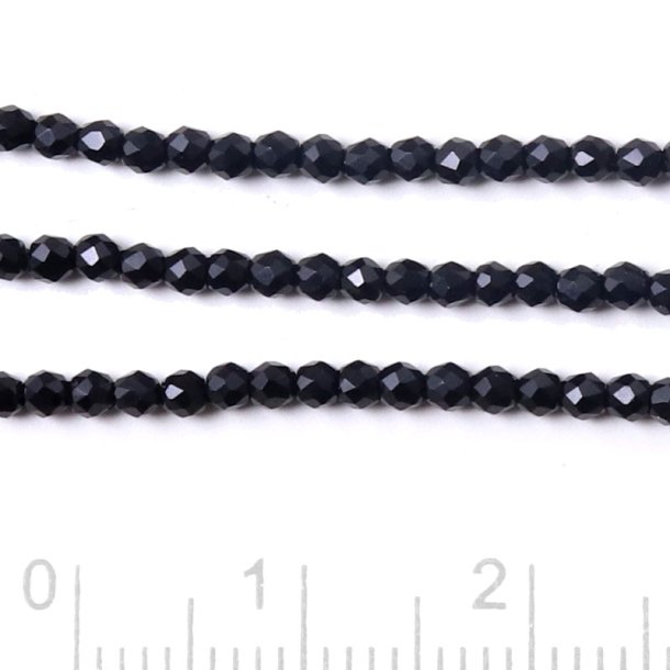 Black spinel, entire strand, round, facetted, 2mm, ca. 175pcs