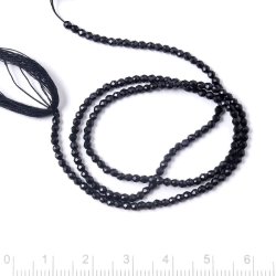 Schwarzer Spinell, ganzer Strang, rund, facettiert, 2 mm. ca. 175 Stk