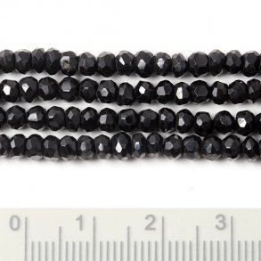 Black spinel, entire strand of beads, unevenly facetted, 4x3mm, appx. 90 pcs