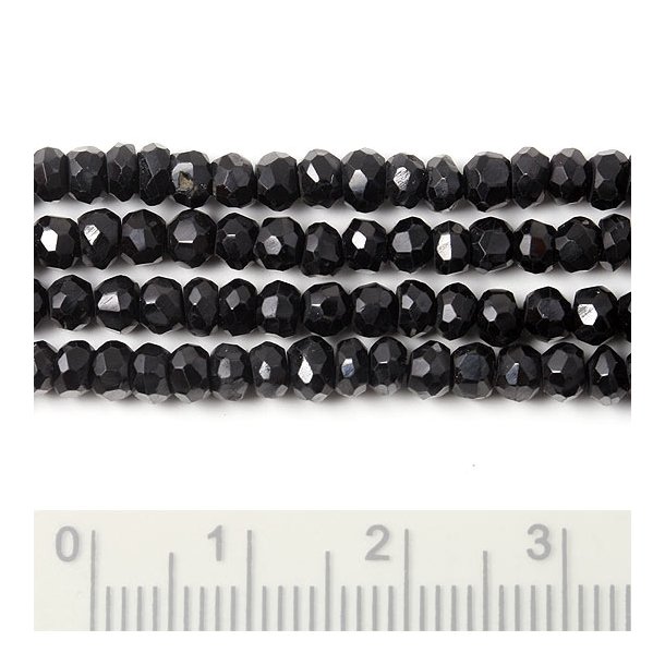 Sort Spinel, hel streng, facetteret perle, ca. 4x3 mm. ca. 90 stk