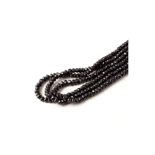 Black spinel, entire strand, round, facetted, 2x2mm, ca. 175pcs
