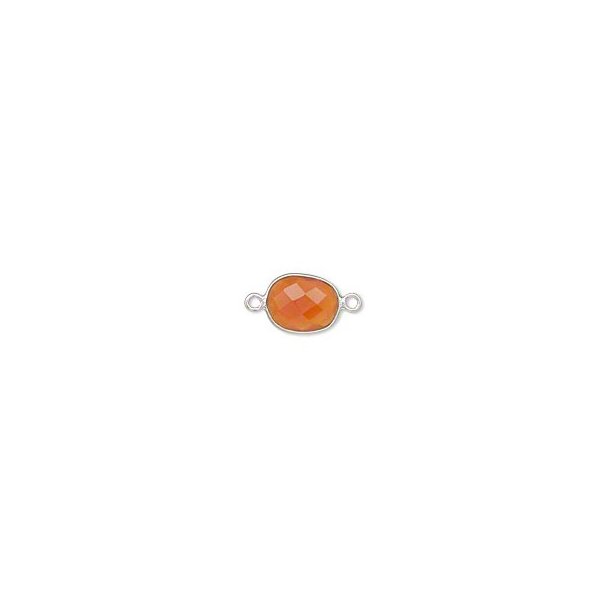 Gemstone-link, silver-rimmed facetted carnelian with two eyes, ca. 11x8mm, 1pc.