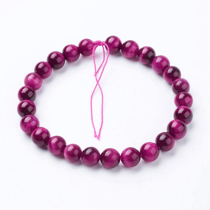 Tigerauge, halber Strang, runde Perle, rosa schimmernd, 6 mm, 30 Stk