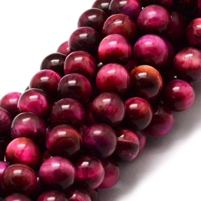 Tigerøje Perle, Farvet, Mørk Pink/fuchsia, Rund, 8 mm, 6 Stk til Smykkefremstilling