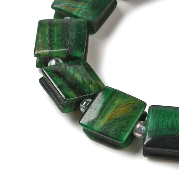 Green tigers-eye, flat square bead for Macram, green, appx. 10x10x5mm, 1pc