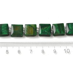 Grn tiger-Auge, flache viereckige Perle fr Makramee, grn, ca. 10x10x5 mm, 1 Stk